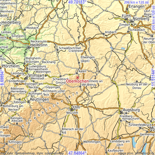 Topographic map of Oberkochen