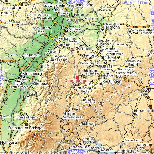 Topographic map of Oberjettingen