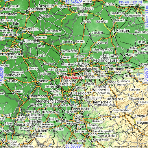 Topographic map of Oberhausen