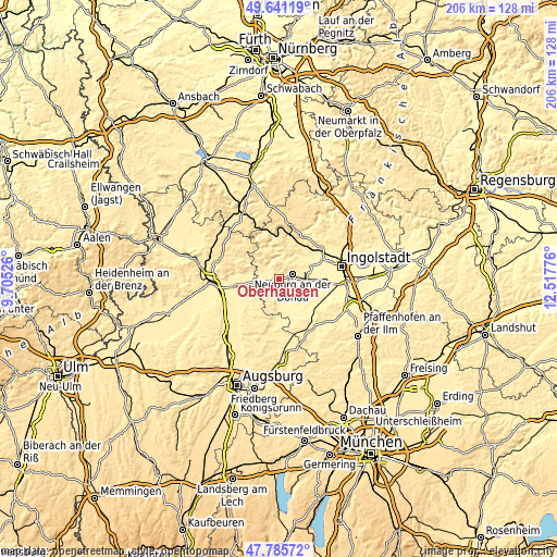 Topographic map of Oberhausen