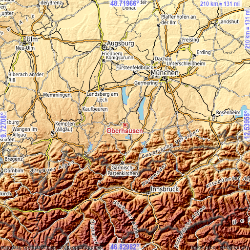 Topographic map of Oberhausen