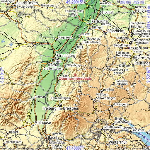 Topographic map of Oberharmersbach