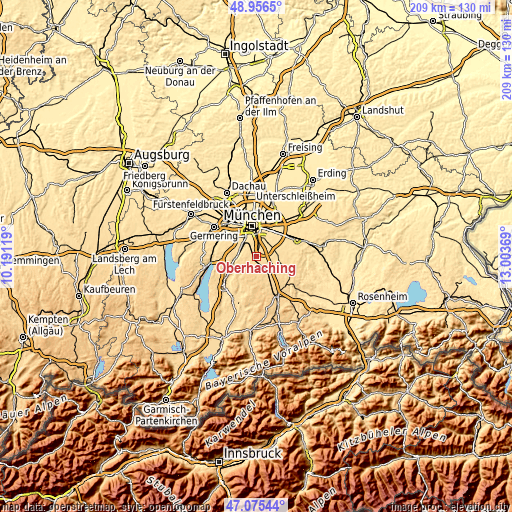 Topographic map of Oberhaching