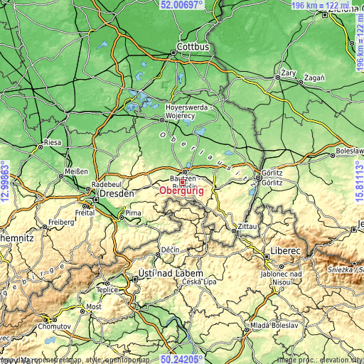 Topographic map of Obergurig