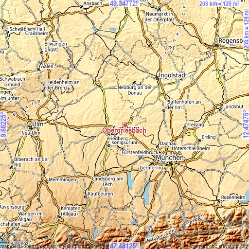 Topographic map of Obergriesbach