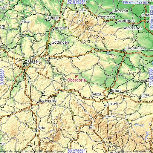 Topographic map of Oberdorla