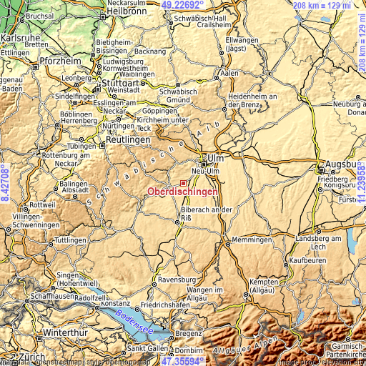 Topographic map of Oberdischingen