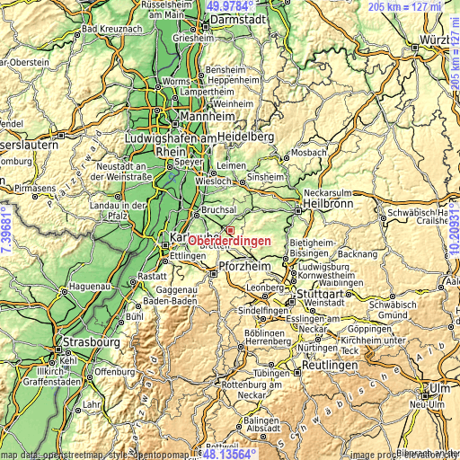 Topographic map of Oberderdingen