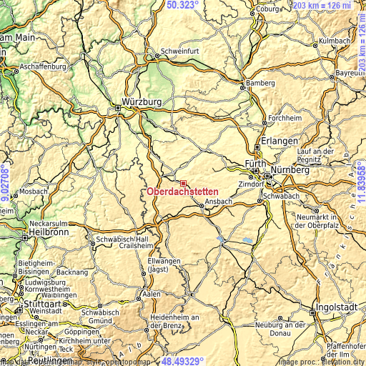 Topographic map of Oberdachstetten