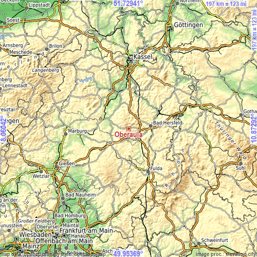 Topographic map of Oberaula