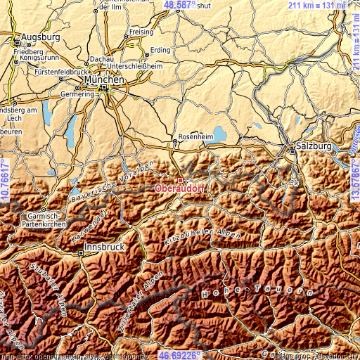 Topographic map of Oberaudorf