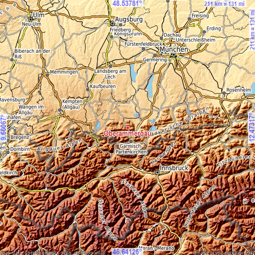 Topographic map of Oberammergau