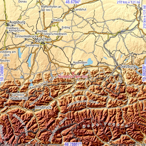 Topographic map of Nußdorf am Inn