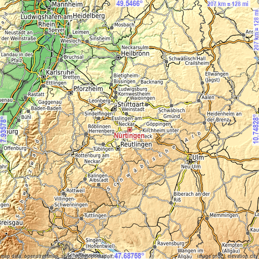 Topographic map of Nürtingen