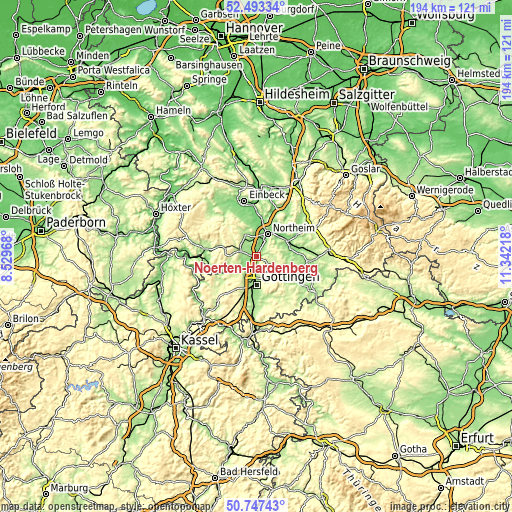 Topographic map of Nörten-Hardenberg