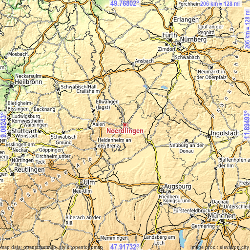 Topographic map of Nördlingen