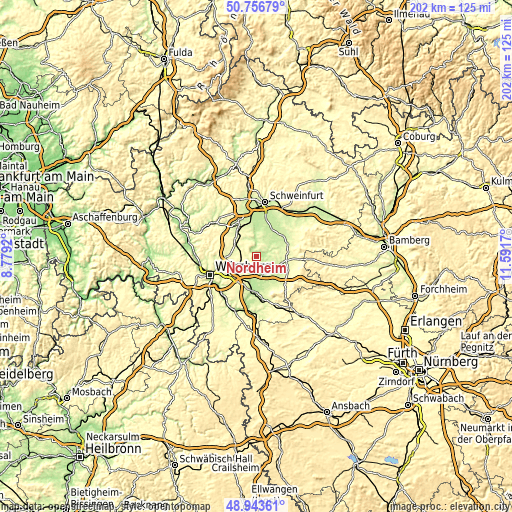 Topographic map of Nordheim