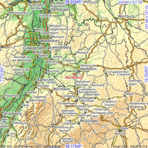 Topographic map of Nordheim
