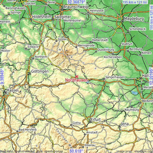 Topographic map of Nordhausen