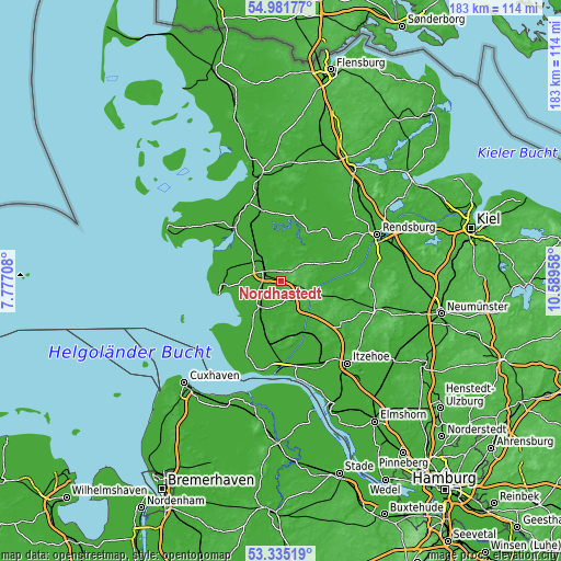 Topographic map of Nordhastedt