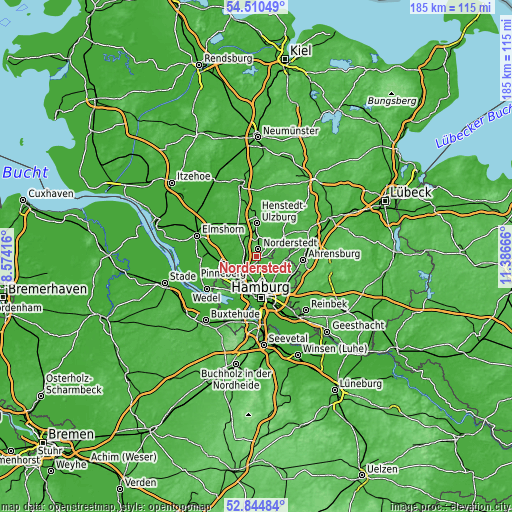 Topographic map of Norderstedt