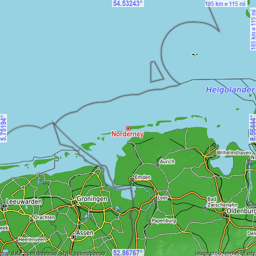 Topographic map of Norderney