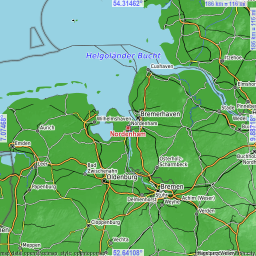 Topographic map of Nordenham
