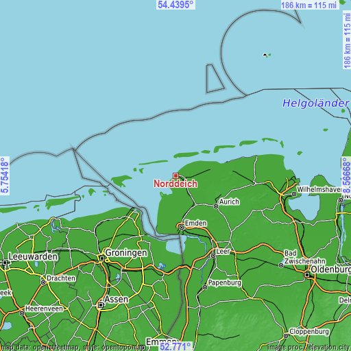 Topographic map of Norddeich