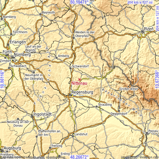 Topographic map of Nittenau