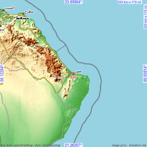 Topographic map of Sur