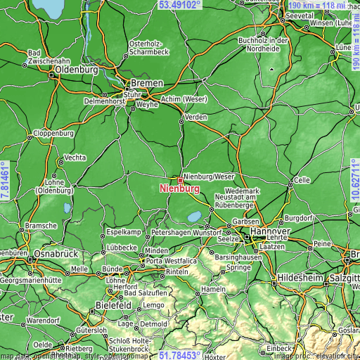 Topographic map of Nienburg