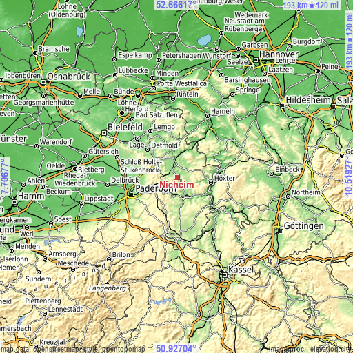 Topographic map of Nieheim