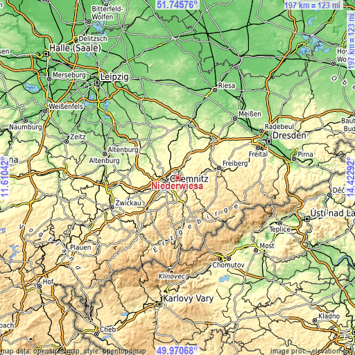 Topographic map of Niederwiesa