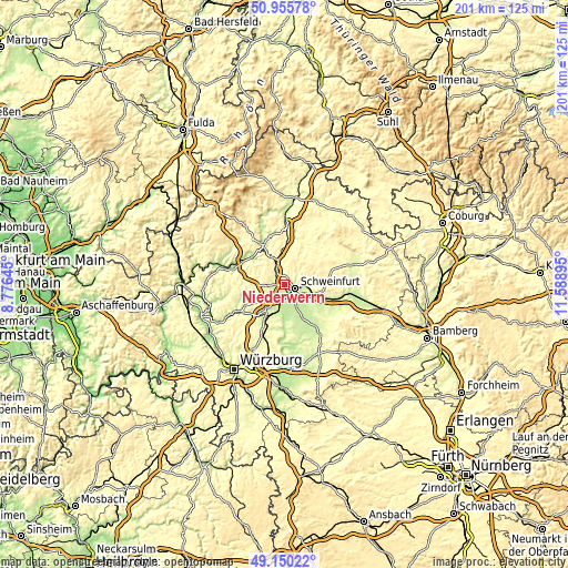 Topographic map of Niederwerrn