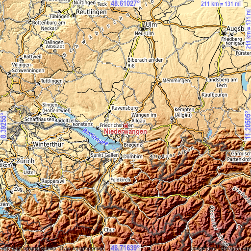 Topographic map of Niederwangen