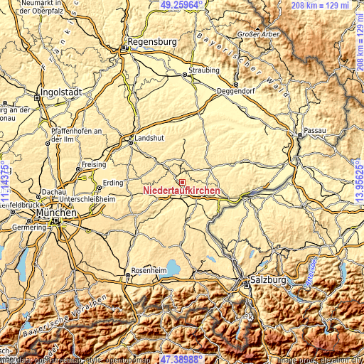 Topographic map of Niedertaufkirchen