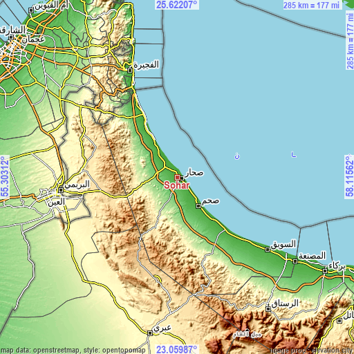 Topographic map of Sohar