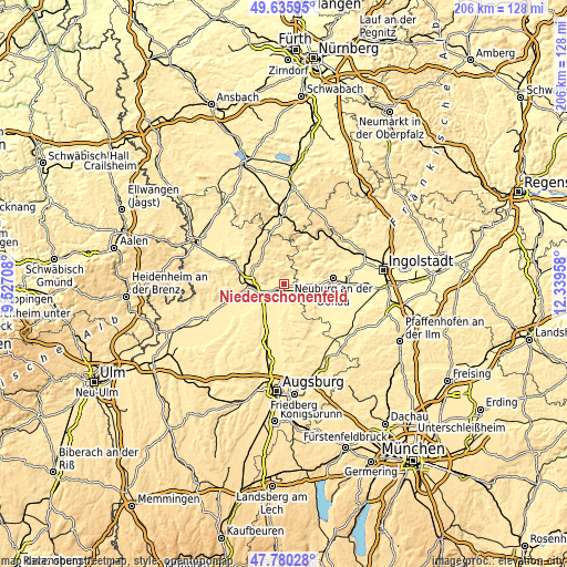 Topographic map of Niederschönenfeld