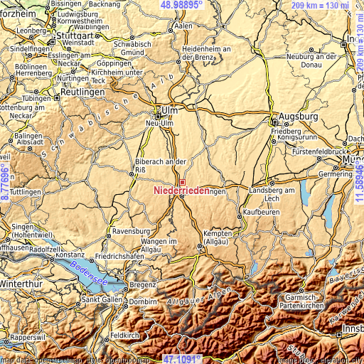 Topographic map of Niederrieden