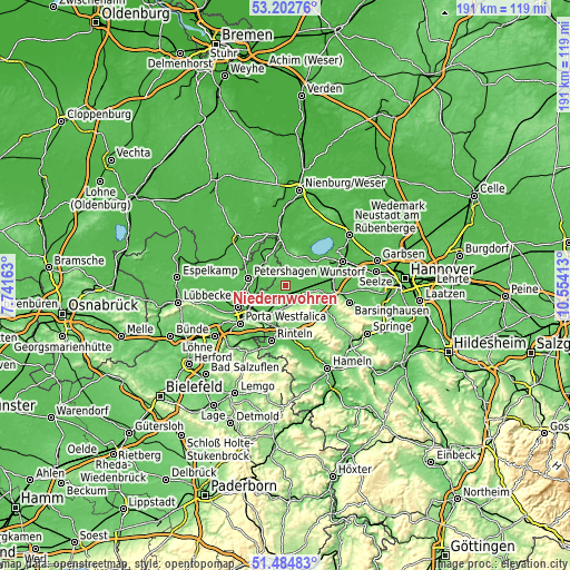 Topographic map of Niedernwöhren