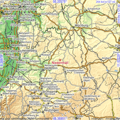 Topographic map of Niedernhall