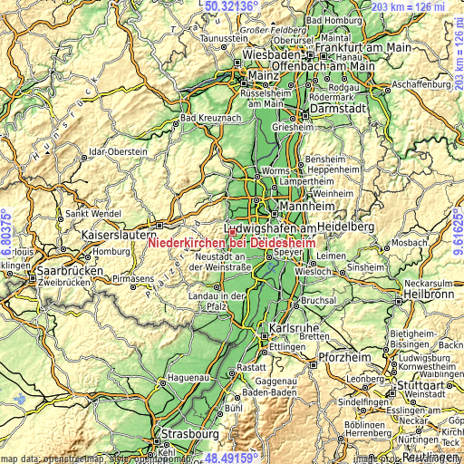 Topographic map of Niederkirchen bei Deidesheim