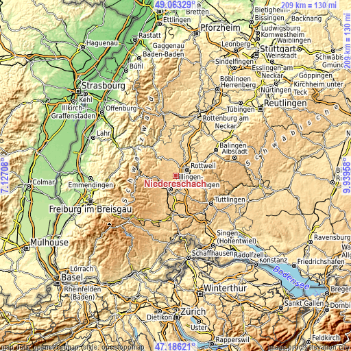 Topographic map of Niedereschach