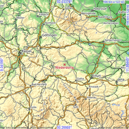 Topographic map of Niederdorla