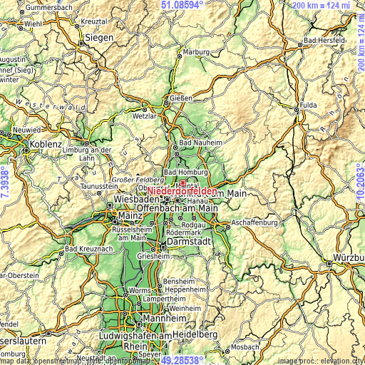 Topographic map of Niederdorfelden