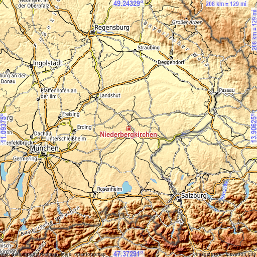 Topographic map of Niederbergkirchen