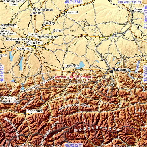 Topographic map of Aschau im Chiemgau