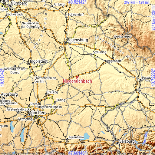 Topographic map of Niederaichbach