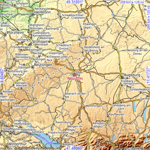Topographic map of Neu-Ulm