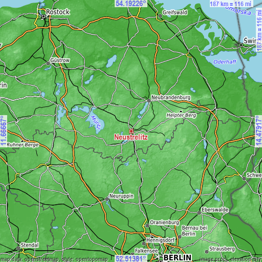 Topographic map of Neustrelitz